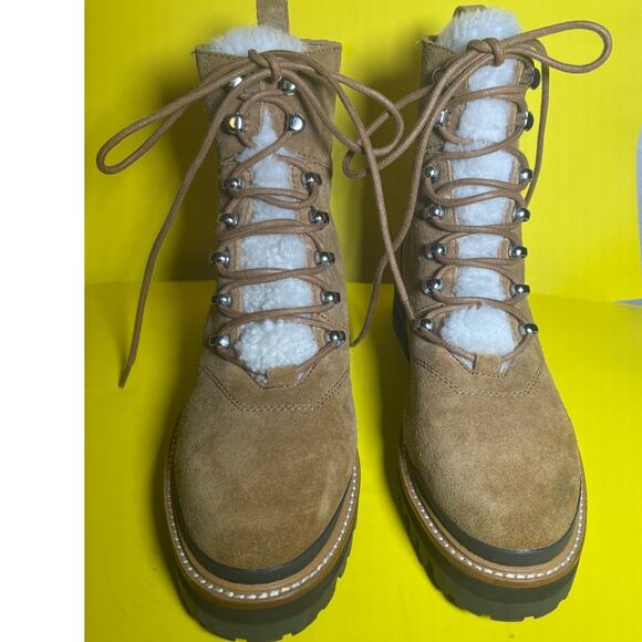 Marc Fisher Women's Izzie Lugsole Ankle Leather Boot Size 7.5 Winter Sheep Fur - Picture 6 of 9